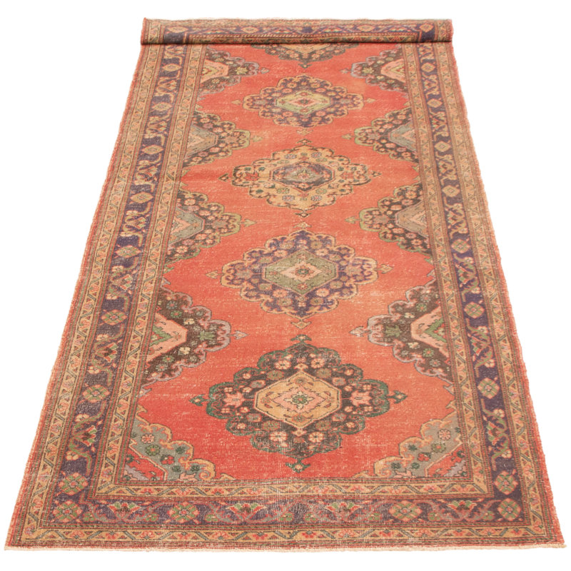 Tapis de couloir unique en laine noué à la main style années 1990 de 4 pi 9 po x 13 pi 4 po Mosora