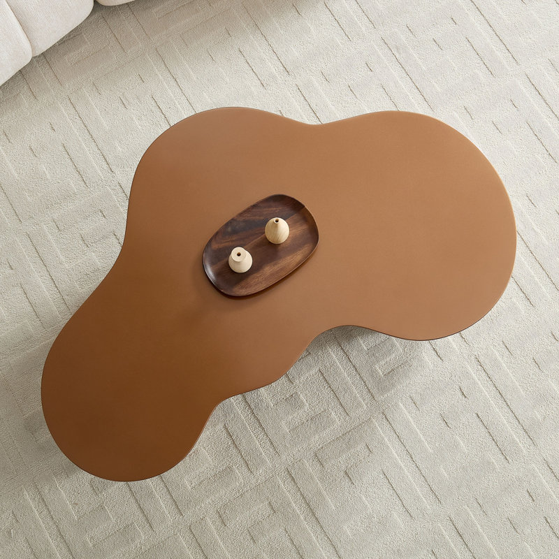 50 Inch Unique Shape Coffee Table Sturdy Fiberglass Tea Table for Living Room No Need Assembly BROWN, Brown