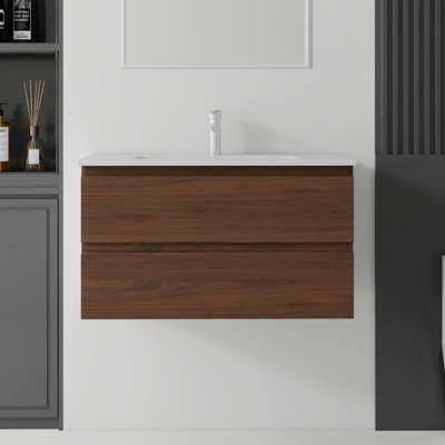 Meuble-lavabo flottant 36 po avec lavabo à fermeture en douceur pour petites salles de bain 36 po