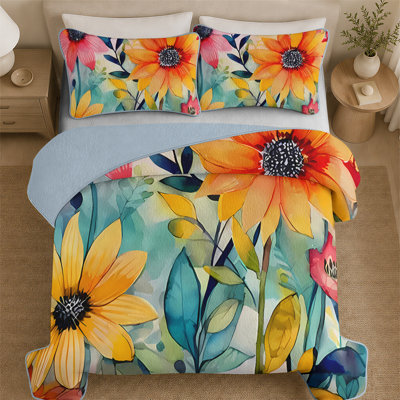 Ensemble de courtepointe 3 pièces pour lit king, couvre-lit tournesol, couvre-lit léger avec 2 taies d'oreiller