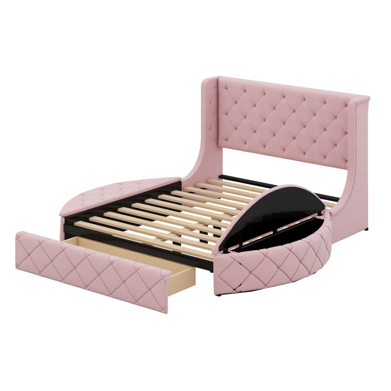 Grand lit de rangement tapissier Eitelbert, Rose