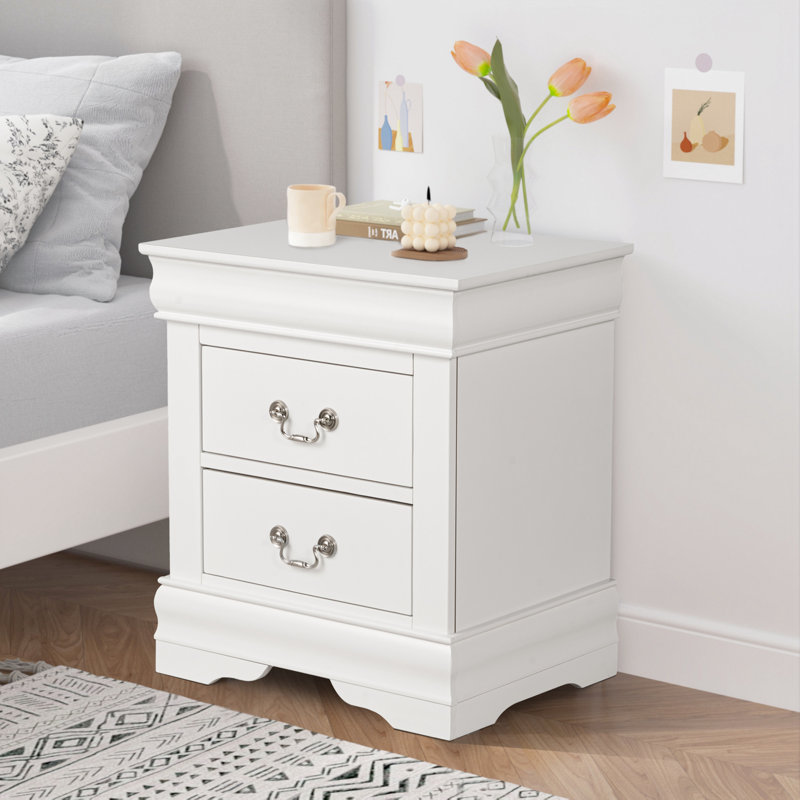 Traditional 23.5" 2-Drawer Fully Assembled Solid Wood Nightstand, White