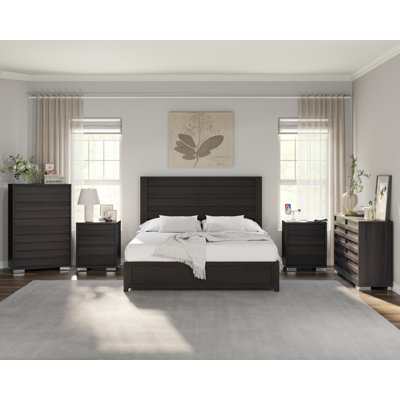  Ensemble de chambre à coucher avec lit double 5 pièces Louby, noir