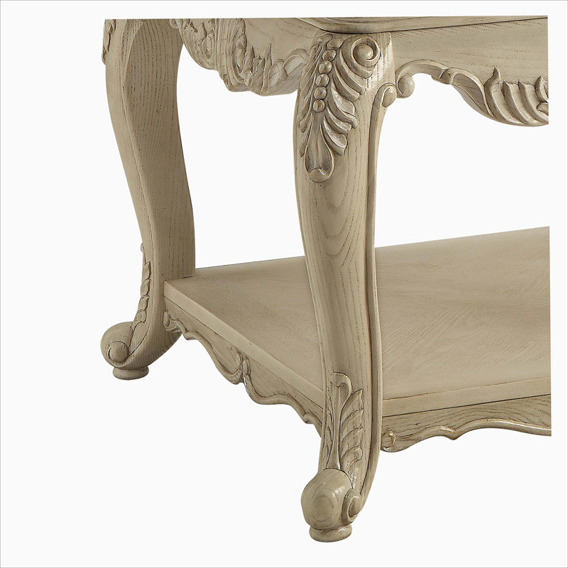 Antique White End Table with Bottom Shelf