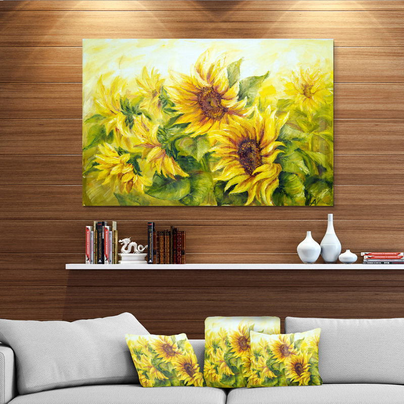 Bright Yellow Sunny Sunflowers - impression d'art graphique, Métal métal, H 34 po x l 44 po, Ne s’applique pas