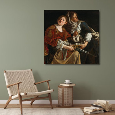 "Judith and Her Maidservant with the Head of Holofernes" by  Artemisia Gentileschi - Gallery Wrap Canvas Wall Art