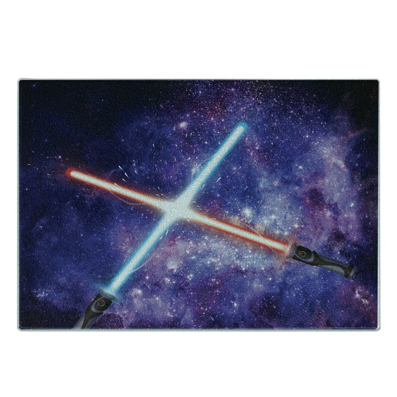 Planche à découper Ambesonne Galaxy en verre trempé à thème mauve et noir
