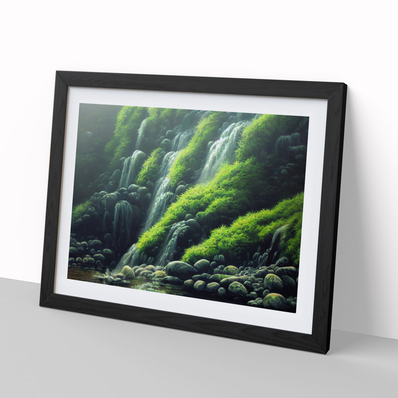 Waterfall Vol.1 - Single Picture Frame Print, Black, 46cm H x 64cm W