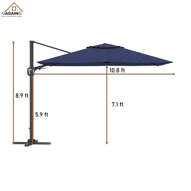 Parasol d'extérieur carré en porte-à-faux 130 po Aleksandrs, Bleu marine