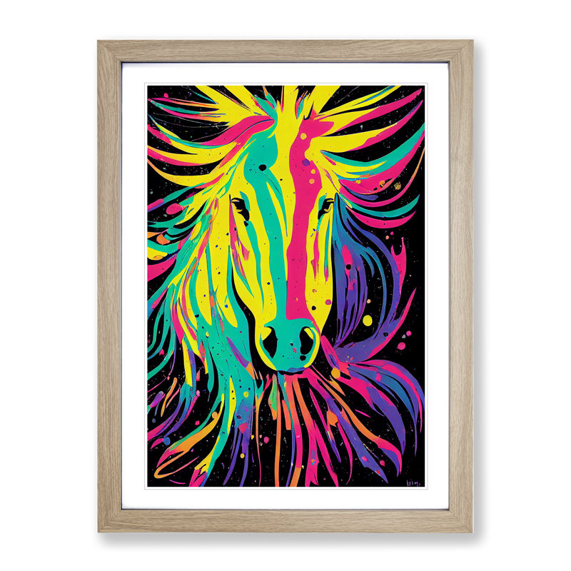 XV1022-4095X Splashed Horse No.5 Abstract - Single Picture Frame Painting, 64cm H x 46cm W x 2cm D, Oak