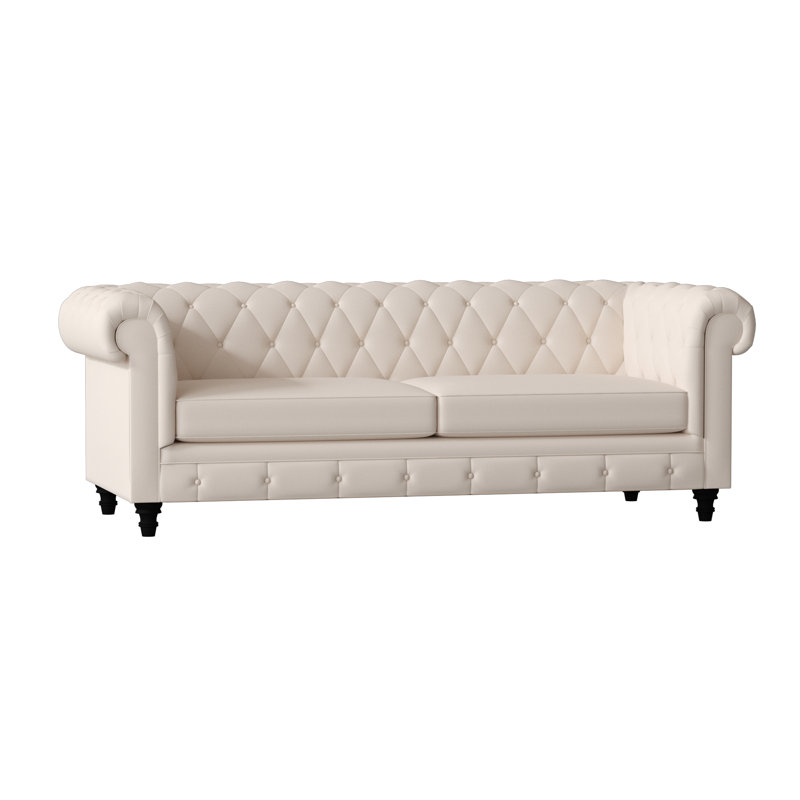 Canapé Chesterfield à accoudoirs roulés, Gruau Key, Naturel, 84 pouces