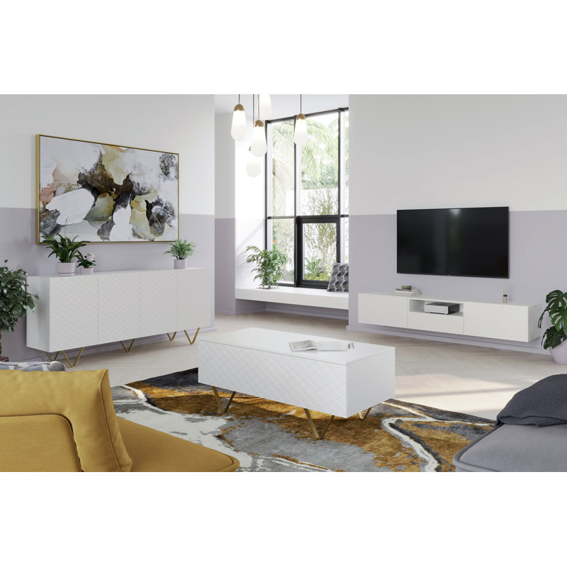 Bansilal Coffee Table with Storage, White/Gold