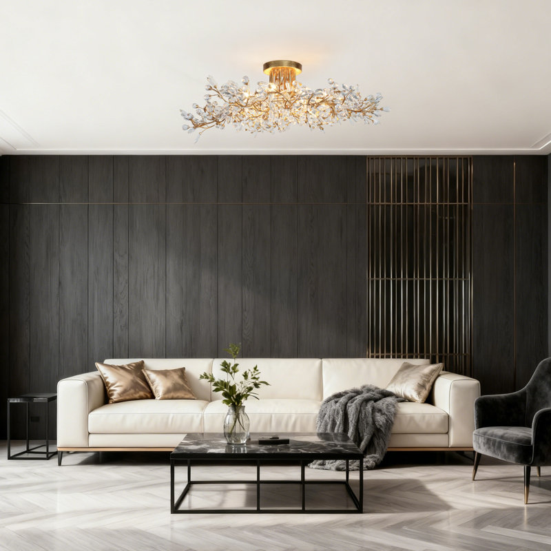 Plafonnier semi-encastré en cristal 8 lumières Kethe