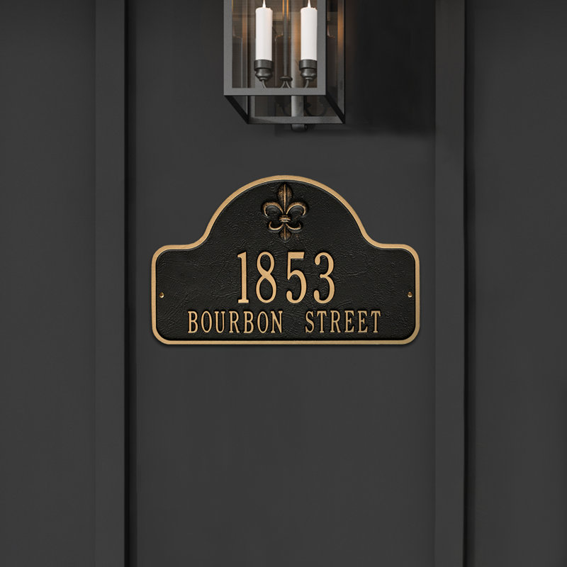 Plaque d'adresse Fleur de Lis, Noir / or, Oui