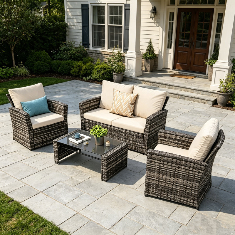 Ensemble de conversation pour patio 4 personnes avec coussins, Beige