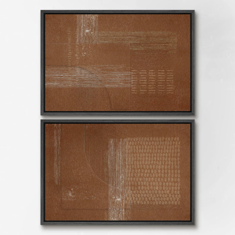 Mid-Century Modern Brown Abstract Polygon - ensemble de 2 reproductions sur toile flottantes, Noir, H 16 po x l 24 po