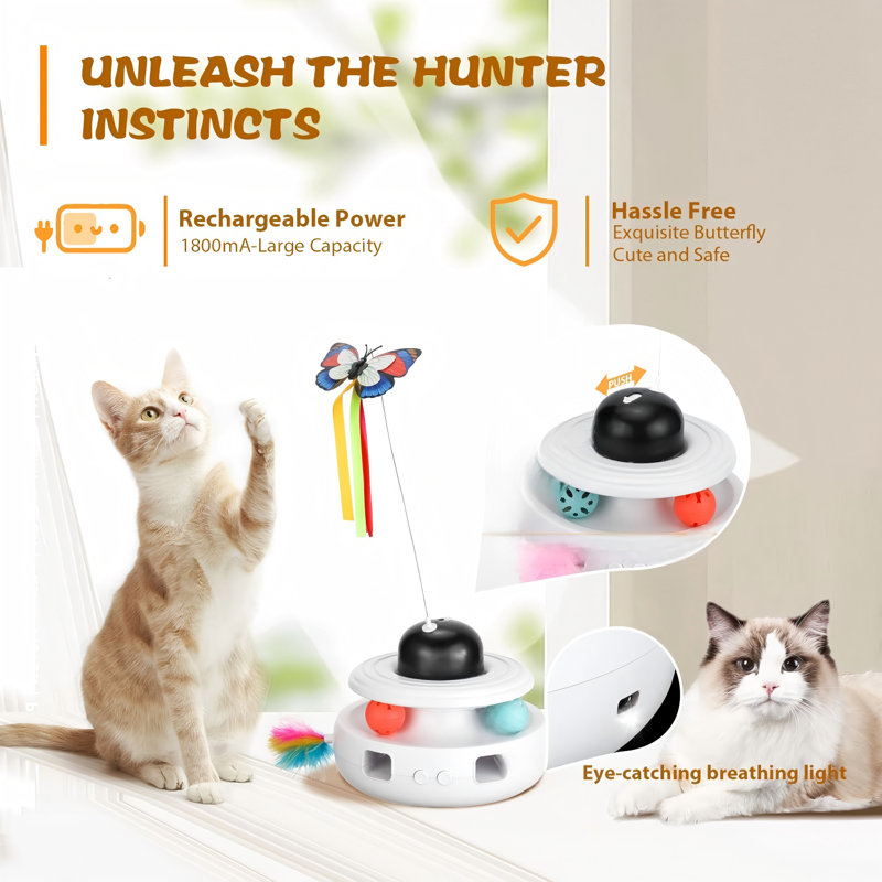Jouet interactif pour chat, jouet de piste de balle automatique rechargeable avec papillon flottant et stimulant sonore, jouet de jeu pour animaux de compagnie durable pour chats d'intérieur, charge USB, conception amusante de plumes