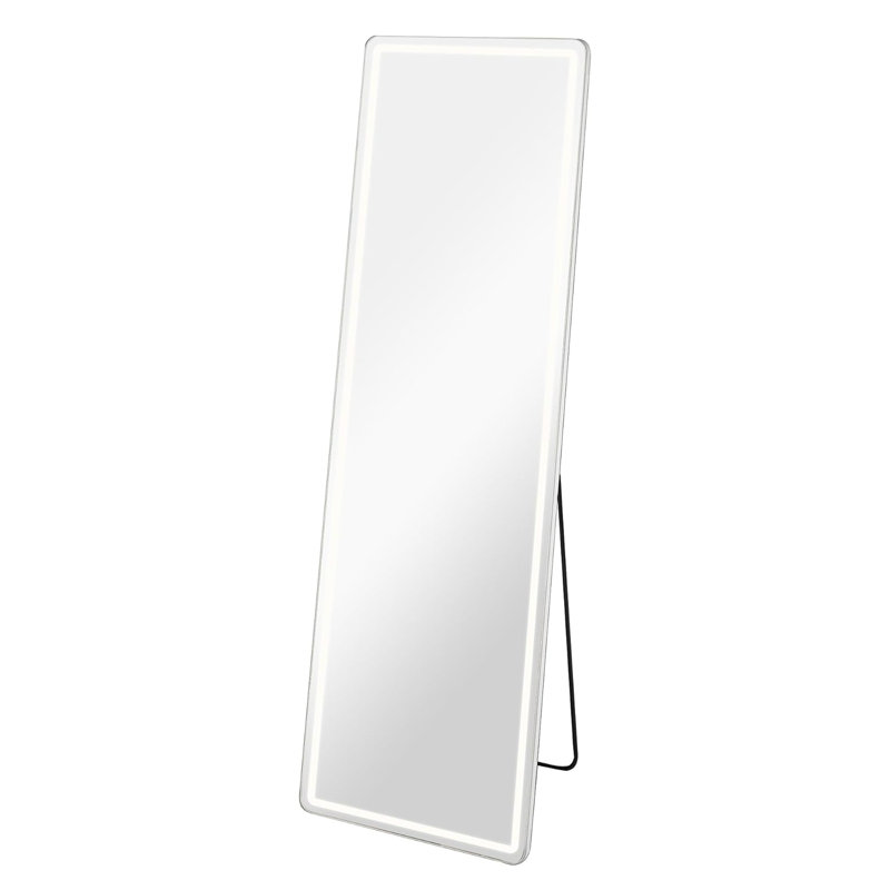 Miroir pleine grandeur avec lumières à DEL, miroir corps entier de 63 po x 20 po, miroir de plancher autoportant, miroir lumineux mural, éclairage 3 couleurs et luminosité à intensité variable - cadre noir