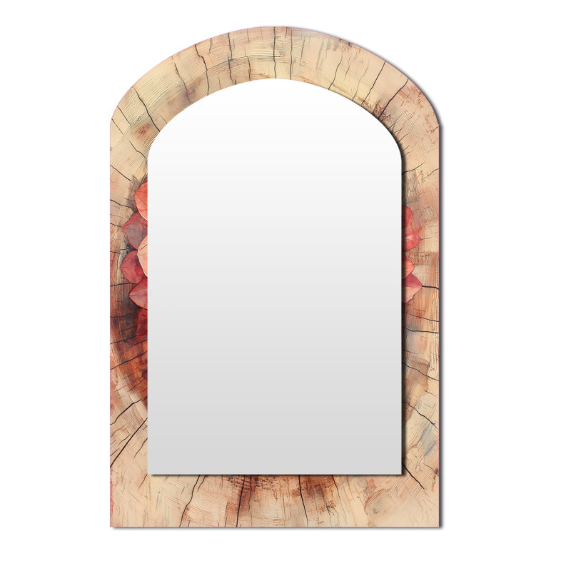 Fleur de Dahlia sur glissade sur bois - miroir mural asymétrique Dahlia, miroir décoratif Red Arch, impression sur métal