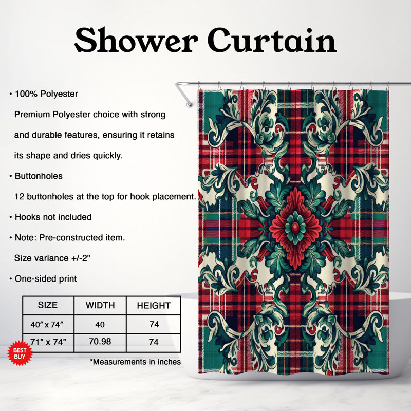 Rideau de douche 1 pièce Scottish Plaid Vibe, H 74 po x l 71 po