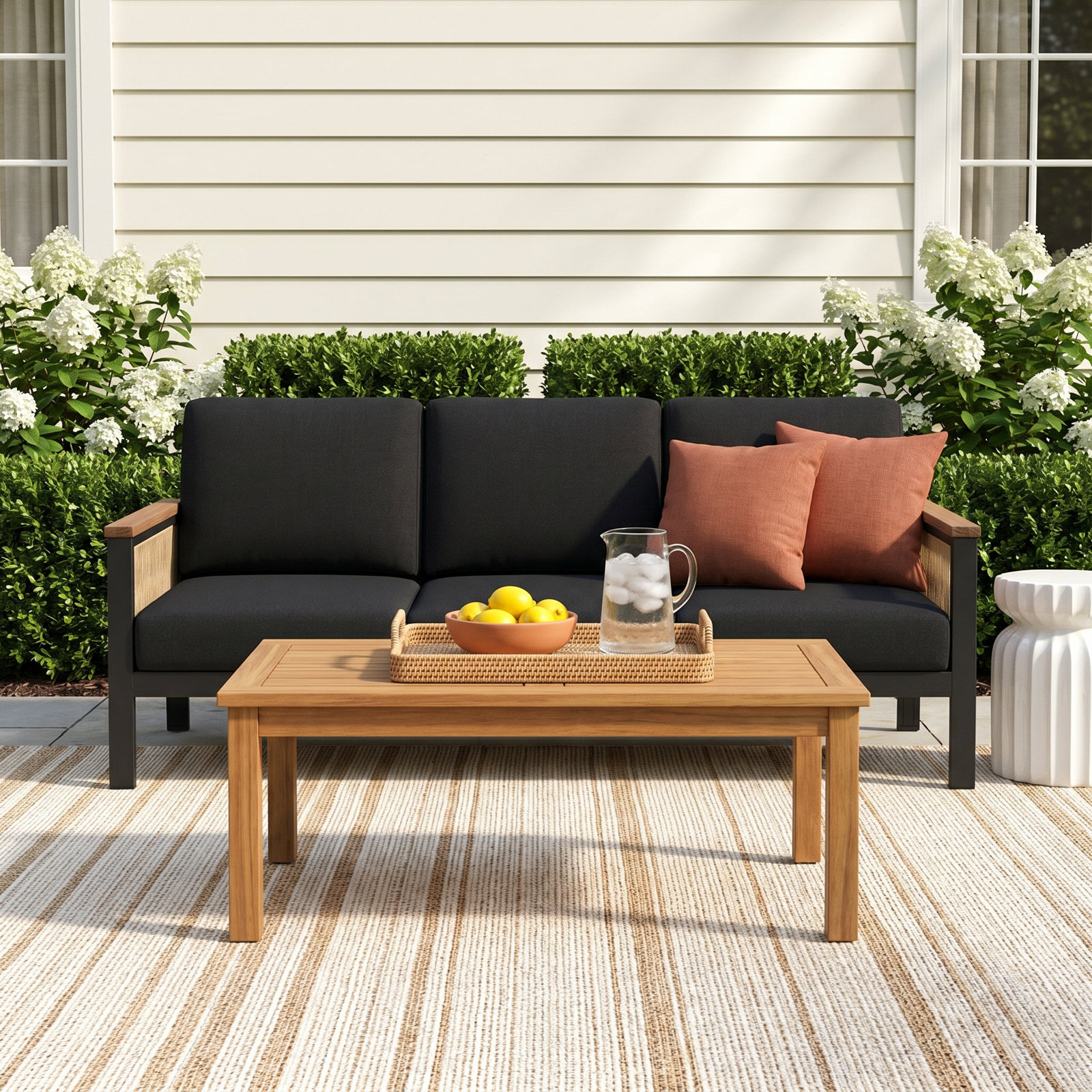 Townsend 80" Sunbrella® Patio Sofa, Canvas White Sunbrella® Canvas, Gray/White