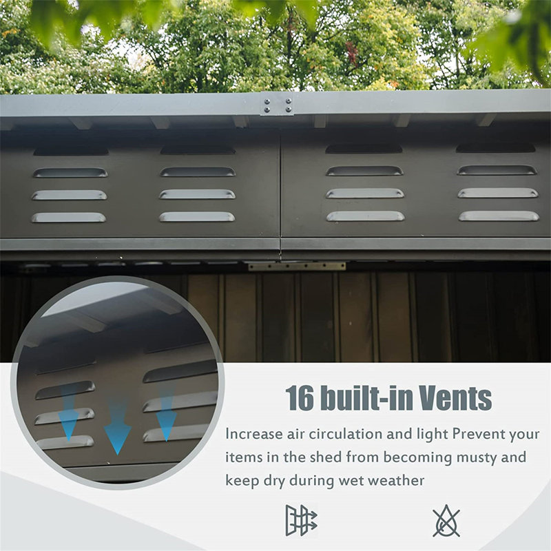 Galvanized Steel Storage Shed, Black, 71.85" H x 75.2" W x 54.13" D