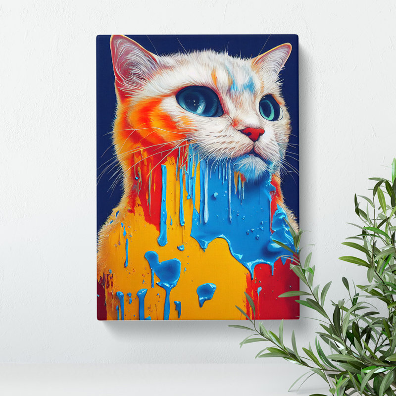 Cat In Paint No.4 - Wrapped Canvas, 76cm H x 50cm W x 3cm D