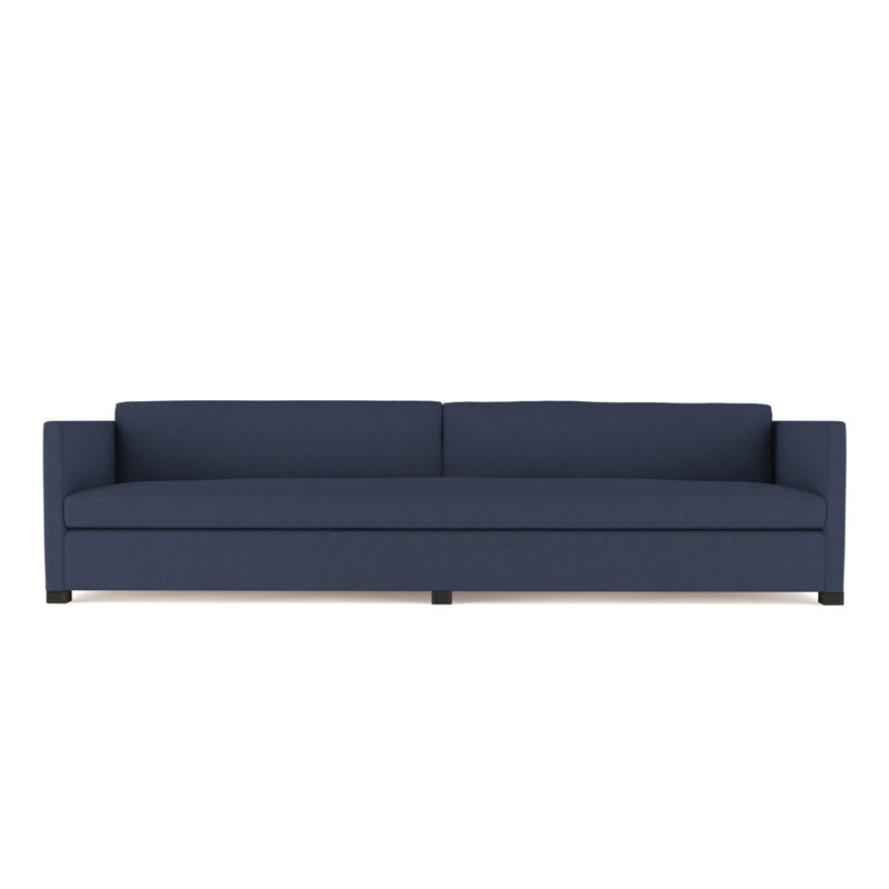 Canapé Madison, Imprimé bleu de lin à tissage carré, H 33 po x l 120 po x P 41 po, Ébène
