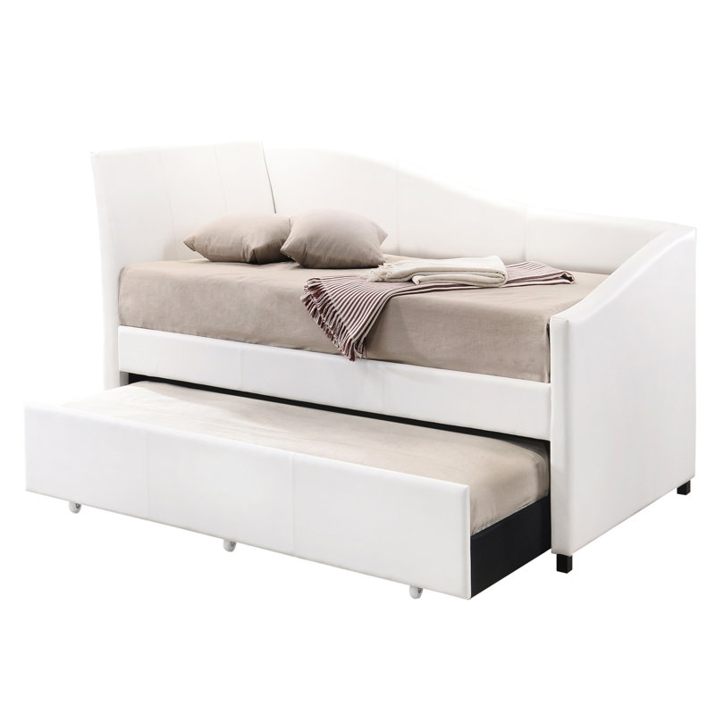 Lit de jour simple blanc avec lit gigogne - Rangement intérieur spacieux et confortable