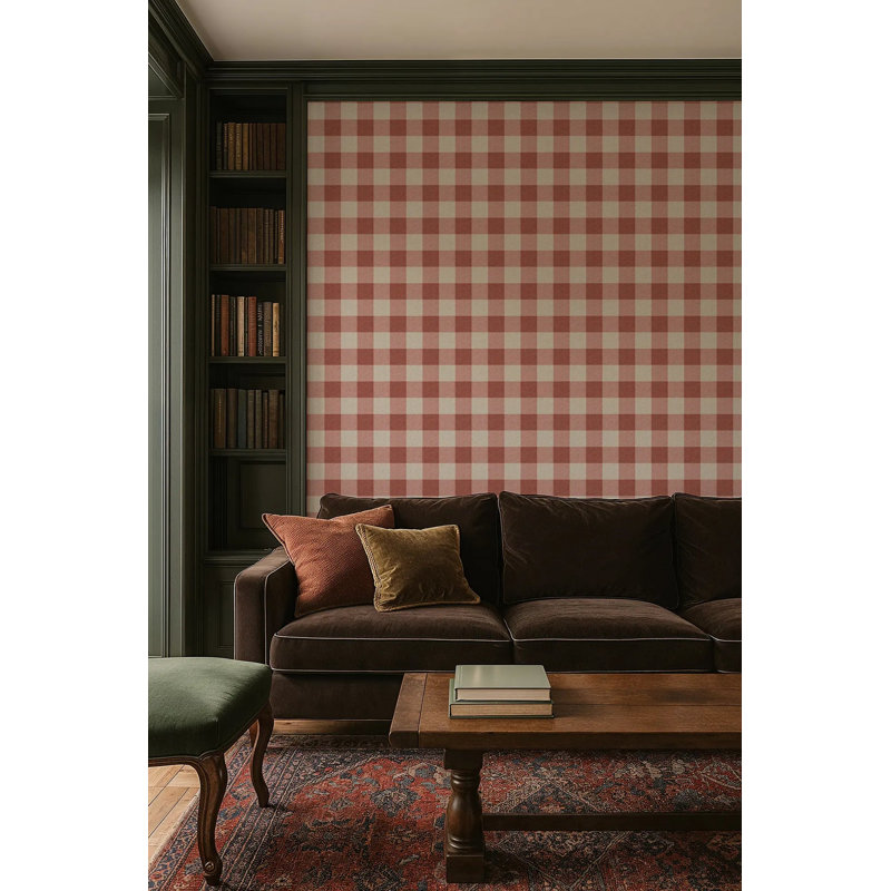 Washed Gingham, Red Clay, Peel & Stick