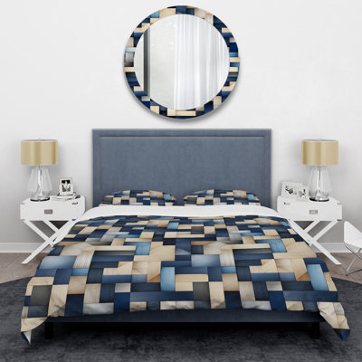 Beige And Blue Stripes Symmetry I Geometric Shapes Duvet Cover
