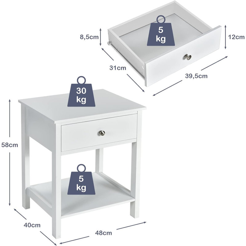 Amirea Side Table Set, White