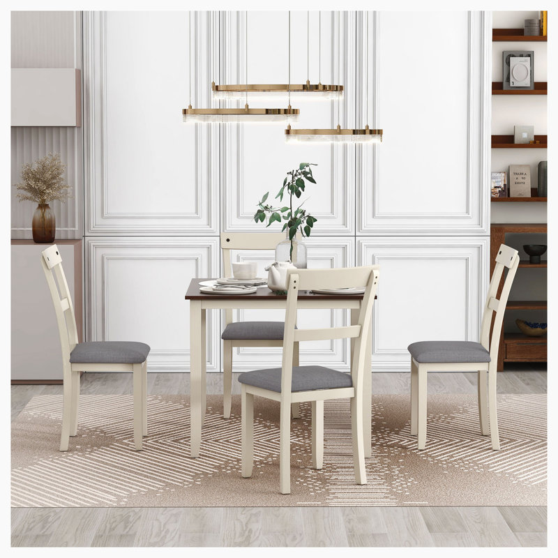 Ensemble de salle à manger 5 pièces Cledith, Beige, Espresso, Beige/gris