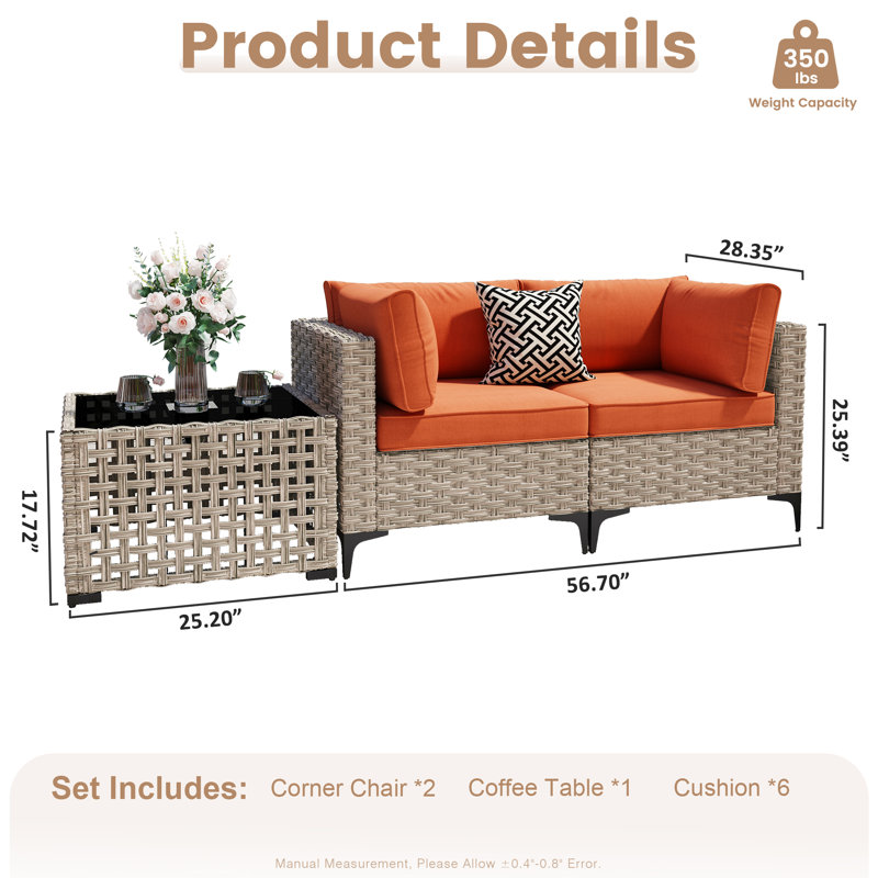Causeuse d'extérieur avec coussin, Orange