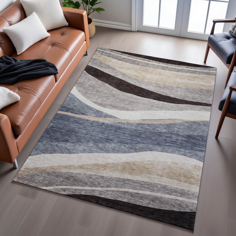 Premium Machine Washable Wayne AMF1098 Swirls Rug, Rectangle 10 pi x 14 pi