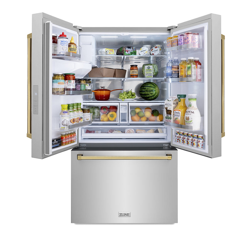 Zline 36 In. 28.9 Cu. Ft. Standard-depth French Door External Water Dispenser Refrigerator With Dual Ice Maker In Fingerprint Resistant Stainless Steel