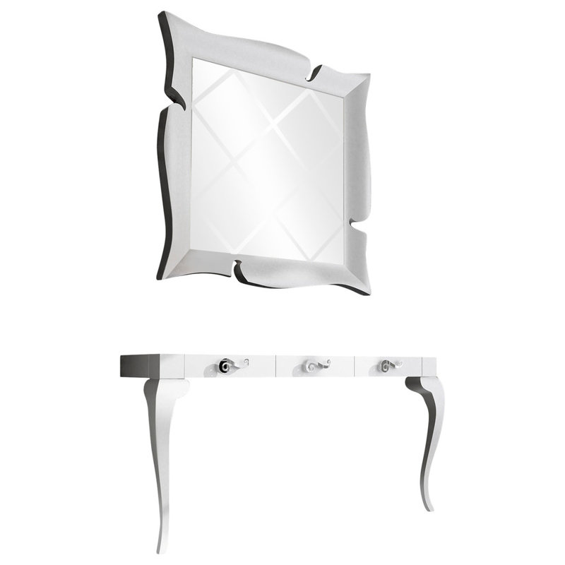 Ensemble de console et miroir Schueler, H 29,5 po x l 39,2 po x P 15,6 po, Seuls les tiroirs centraux sont brillants