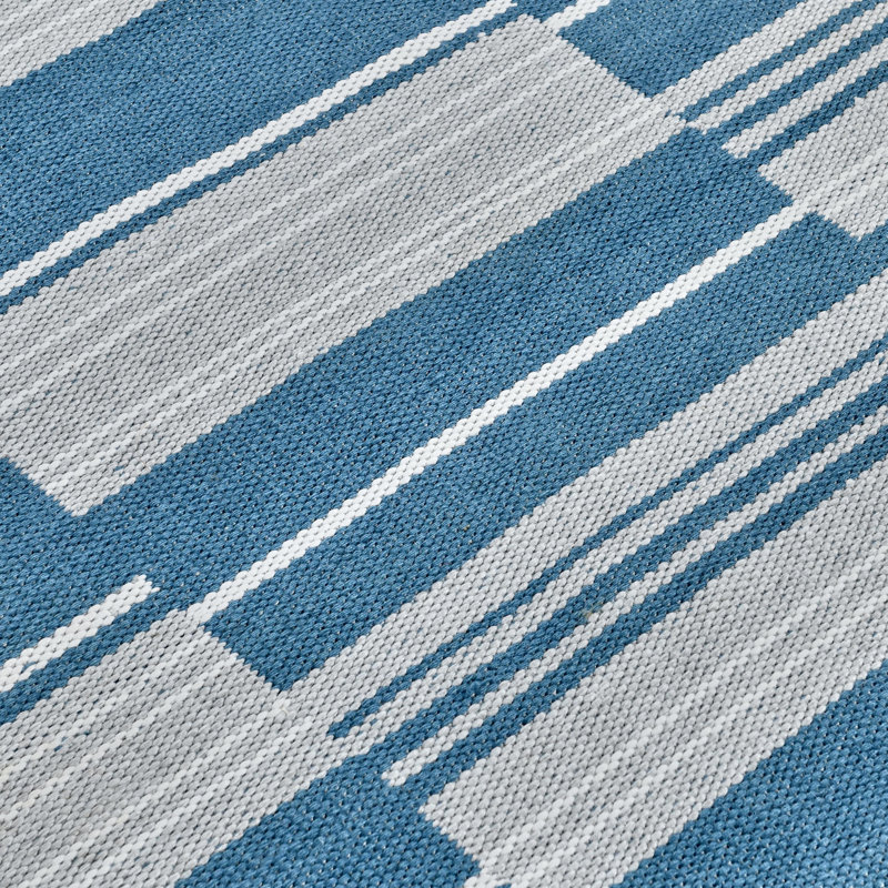 Tapis bleu tissé à la main Cieran 5X8, Rectangle 8 pi x 10 pi
