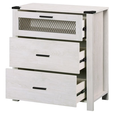 Accent Chests For Bedroom, 3-Drawer Dresser, Nightstand With Mesh Tower For Living Room, Hallway, Antique White