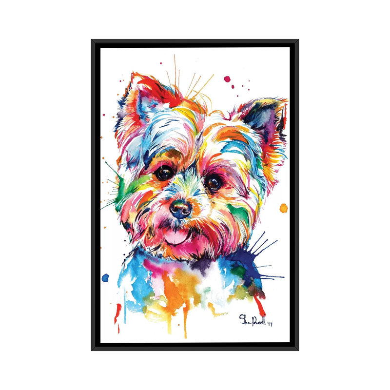 «Yorkie» par Weekday Best - reproduction sur toile, H 26 po x l 18 po x P 1,5 po, Toile avec cadre noir, Pas de tapis