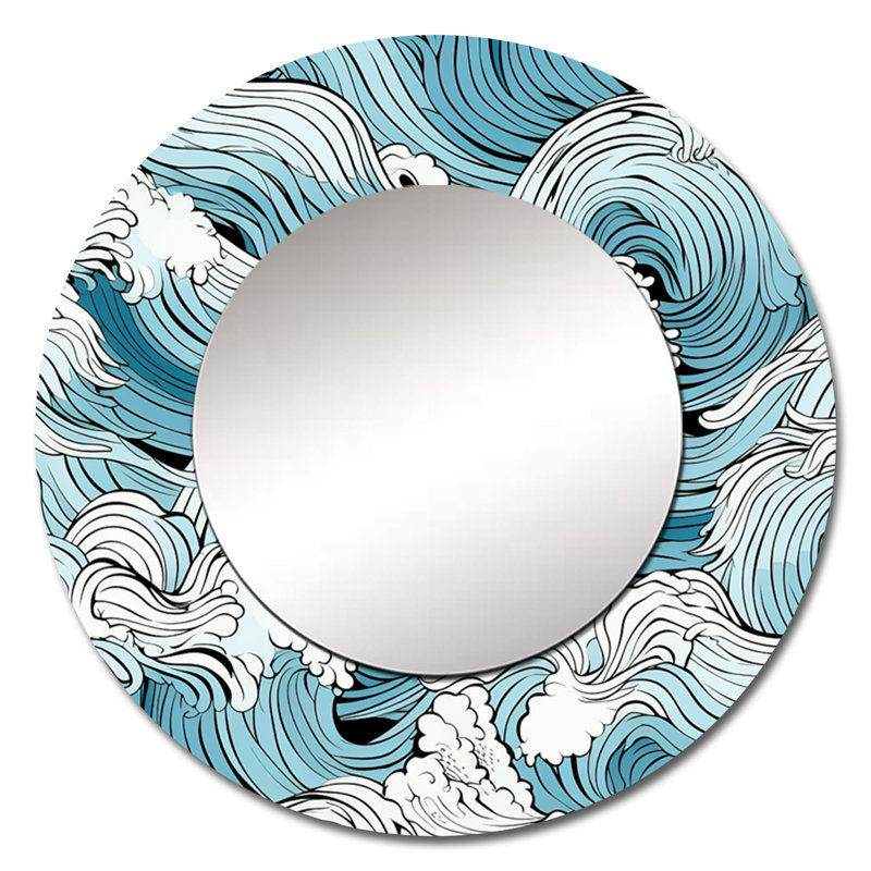 Décoration murale Great Wave Inspiration I - Miroir rond nautique et plage, 36 po x 36 po