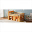 Lit mezzanine double en bois surélevé pleine grandeur, naturel chaleureux avec tête de lit à DEL intégrée et rangement intégré pour les chambres d'enfants