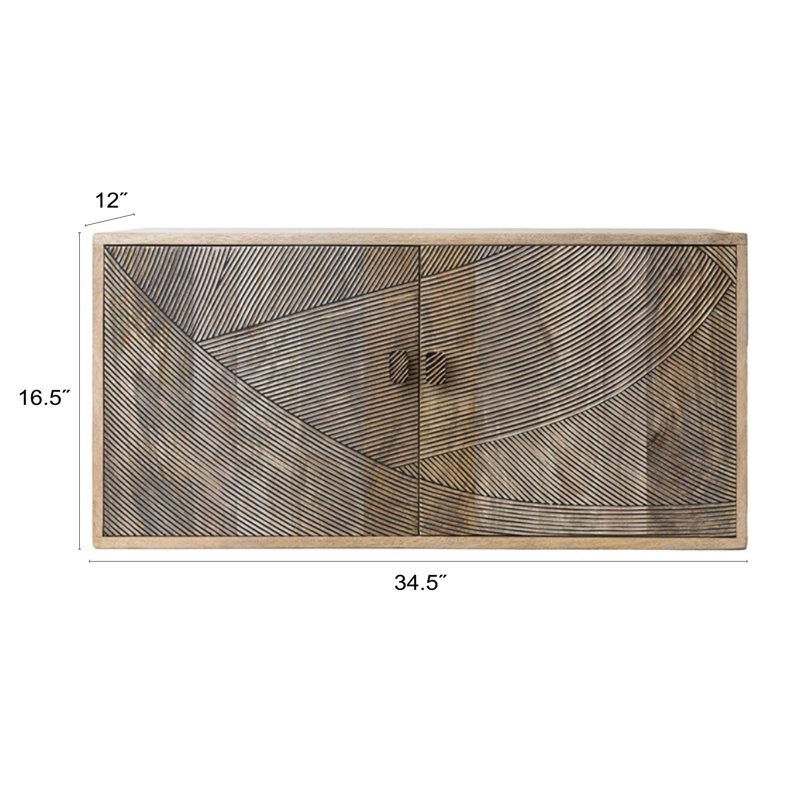 Wood Cabinet with 2 Doors and Combed Design