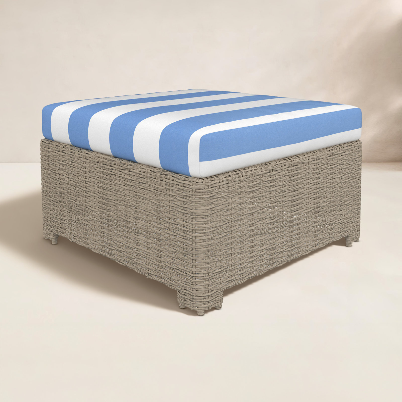 Outdoor Ottoman With Sunbrella Cushions, Refuge Ocean