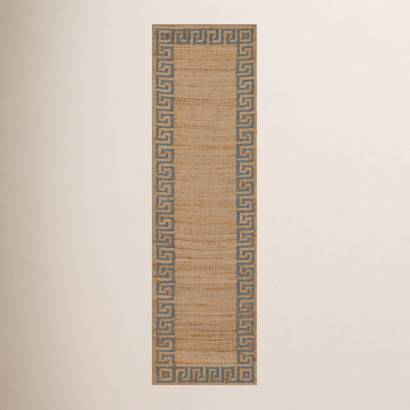 Erin Gates by Momeni Orchard Greek Key Jute and Wool Hand Woven Blue Area Rug , Runner 2'3" x 8'