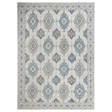 Hand Knotted Wool Southwestern Area Rug in Ivory/Gray/Blue