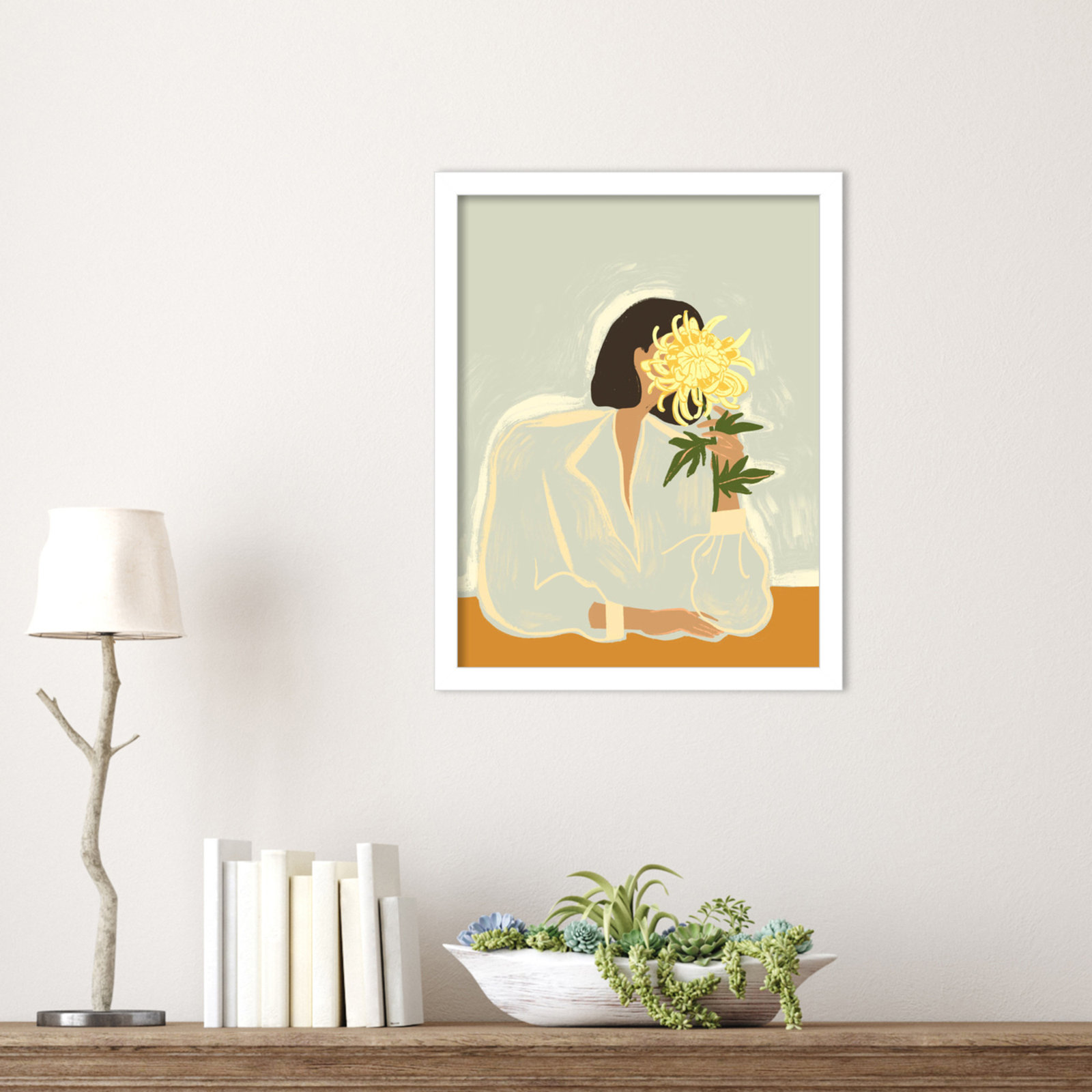 Parkston "Lady with Chrysanthemum" Print, White, 17" H x 14" W