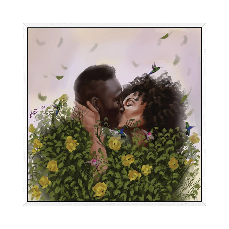Kiss Green by Adekunle Adeleke - Print on Canvas, 66.04cm H x 66.04cm W x 3.81cm D, White Framed