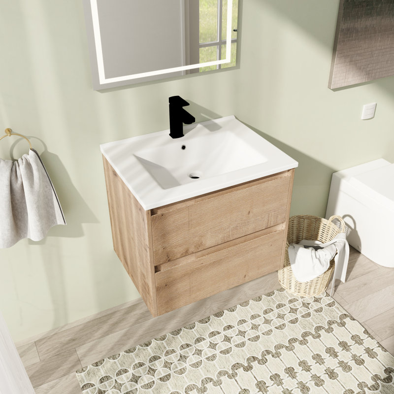 Edell 24.07 " W Free Standing Wall Mounted 1 Single Vanity Bathroom Vanity With Ceramic Top