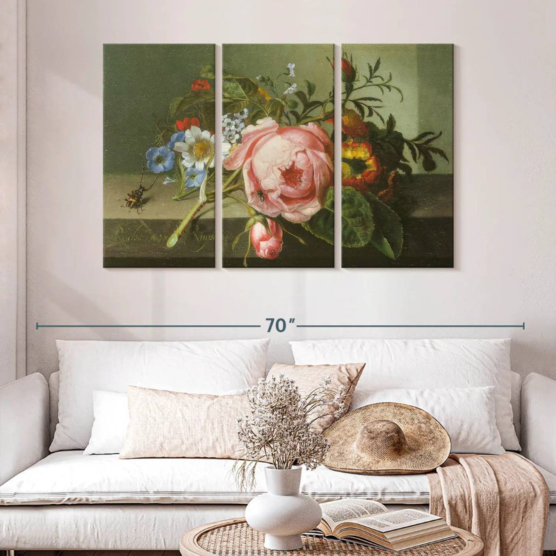 Harnek fleurs avec coléoptère sur une balustrade en pierre, H 32 po x l 50 po